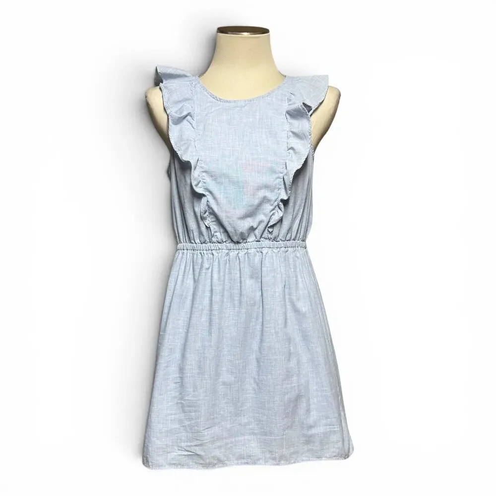 Madewell Cotton Bellflower Ruffle A-Line Mini Dress Chambray Blue 6